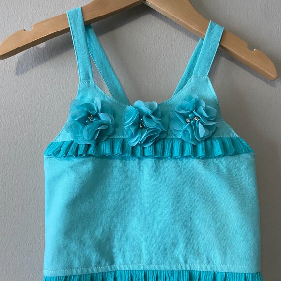Handmade Children's 100% Cotton Embellished Blue Crossed Straps Dress - Picture 5 of 12